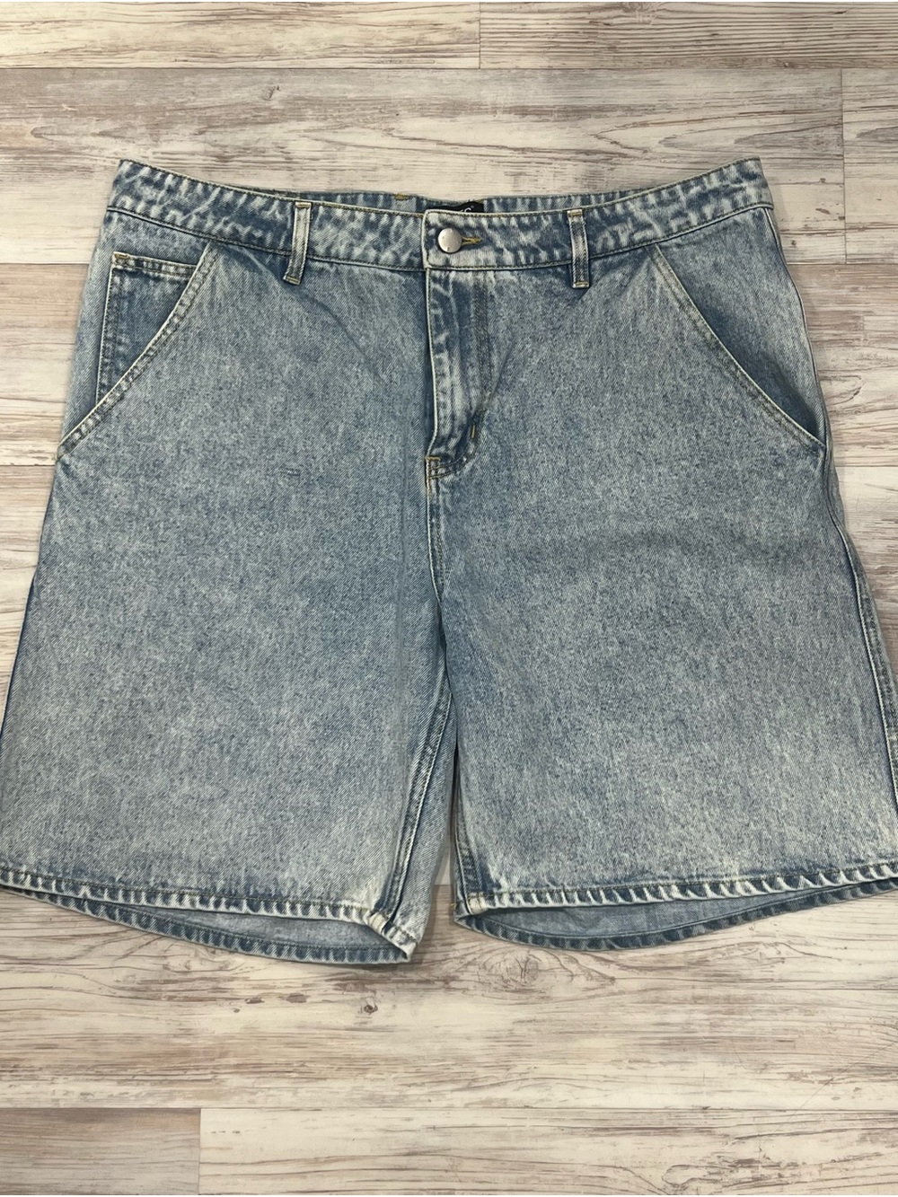 Wesc Light Blue Acid-Wash Denim Shorts